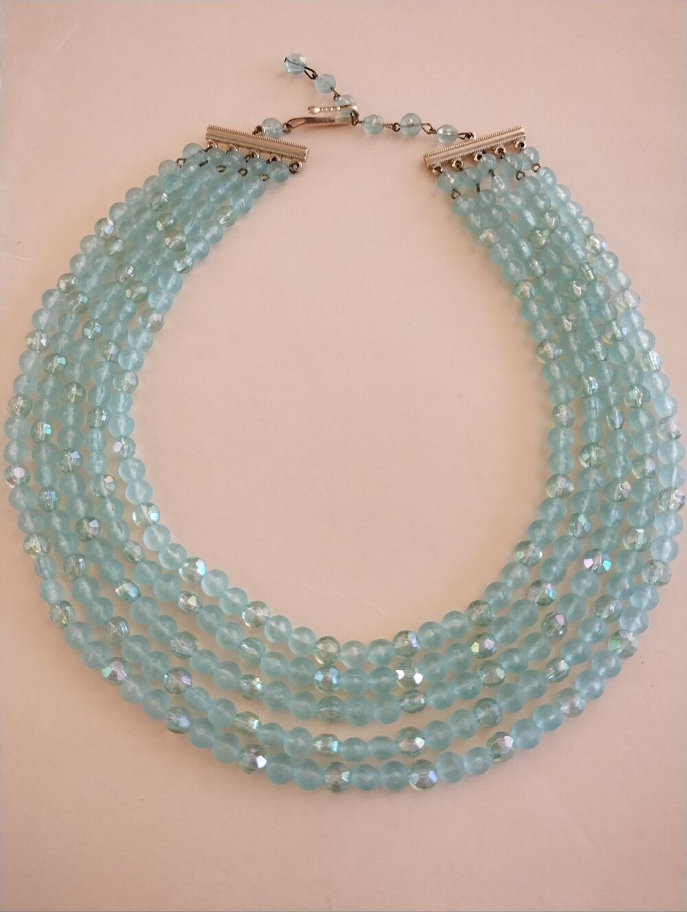 Vintage Seafoam Green Five Strand Adjustable Bead Necklace - Germany